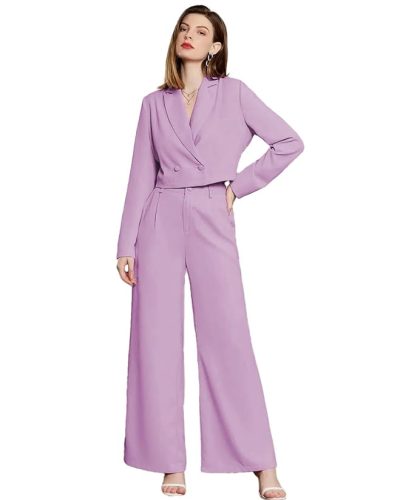 Women's Solid Relaxed Fit Full Sleeve Blazer and Trouser Set.