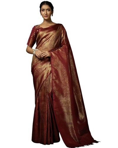 Art Silk Saree with Unstitched Blouse Piece - Zari