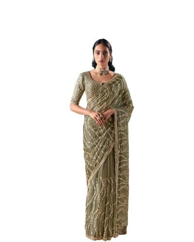 Designer Sage Green Embellished Saree with Sequin Work