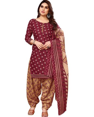 Women's Cotton Printed Unstitched Salwar Suit, Cotton Dupatta