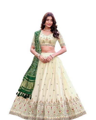 Khadi Cotton Lehenga Choli with Sequins & Thread Embroidery