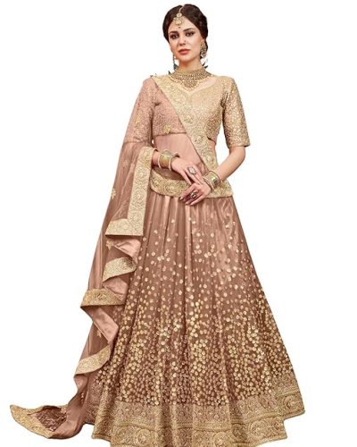 Women's Net Semi Stitched Lehenga Choli With Dupatta | Dori And Sequin Embroidery Pattern