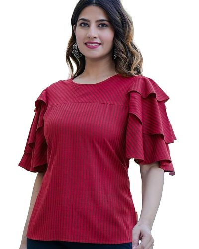 Stripe Printed Straight Regular Fit Top For Women